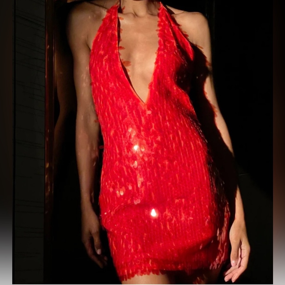 MESHKI Primrose Sequin Halter Mini Dress NWT